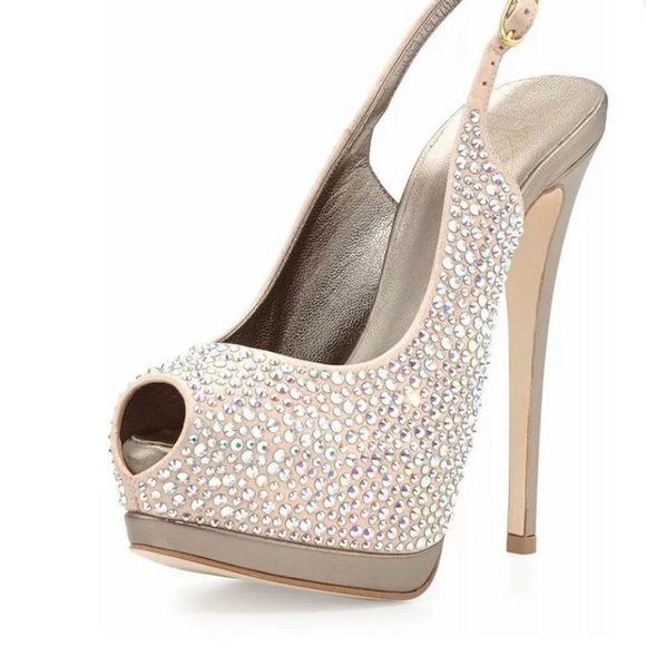 Giuseppe Zanotti Suede Crystal Peep Toe Platform - Picture 3 of 12